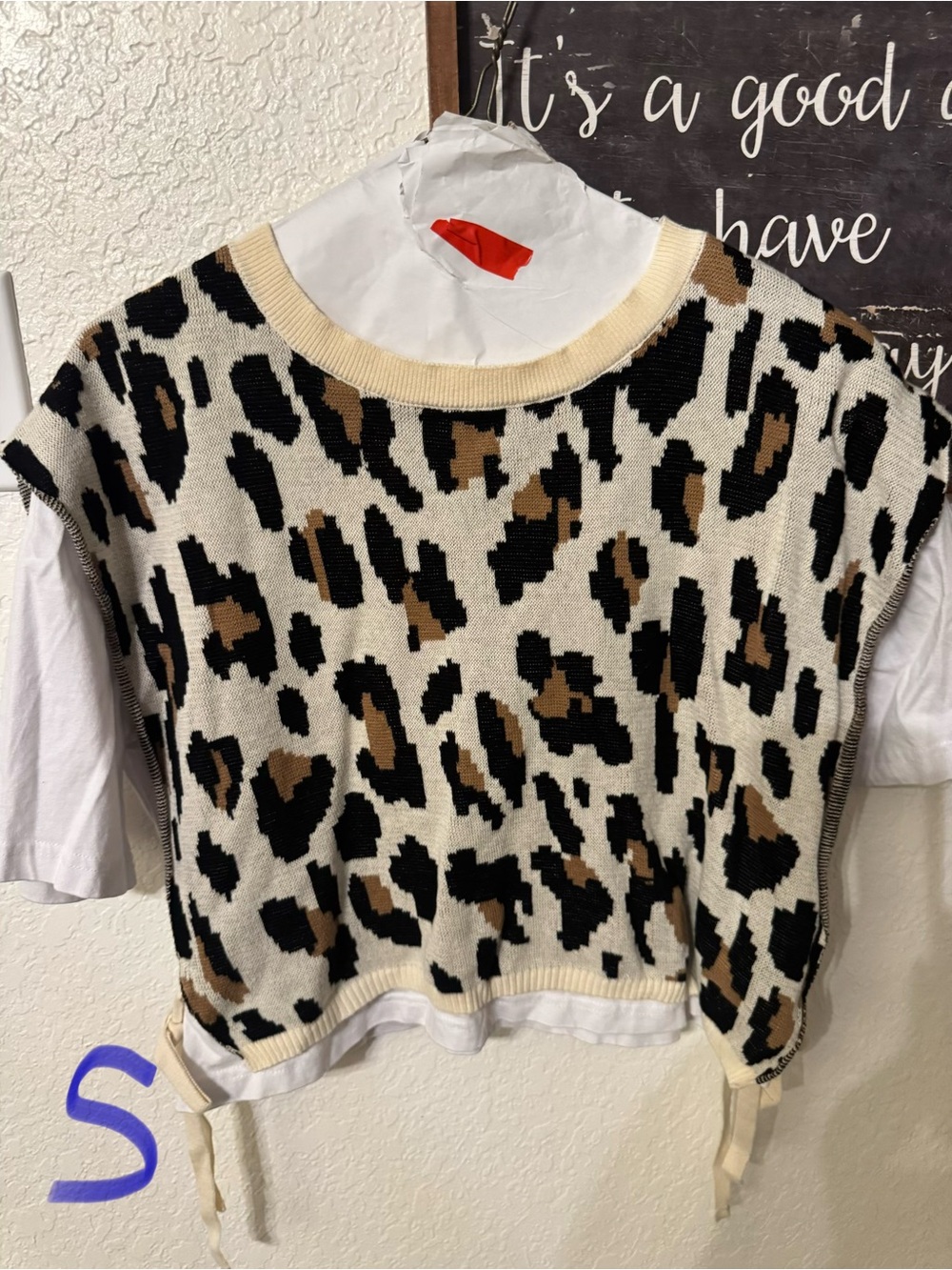 Leopard Print Knit Vest - Black, Brown & Cream